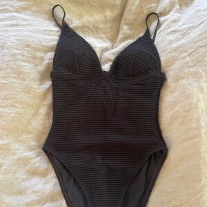 J.Crew Plunge crochet one-piece (color: black)
